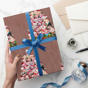 Cute Pink Pigs Xmas Tree Wrapping Paper Roll Funny Farmer Xmas Lights Festive Vibe TS02 Mocha Print Your Wear