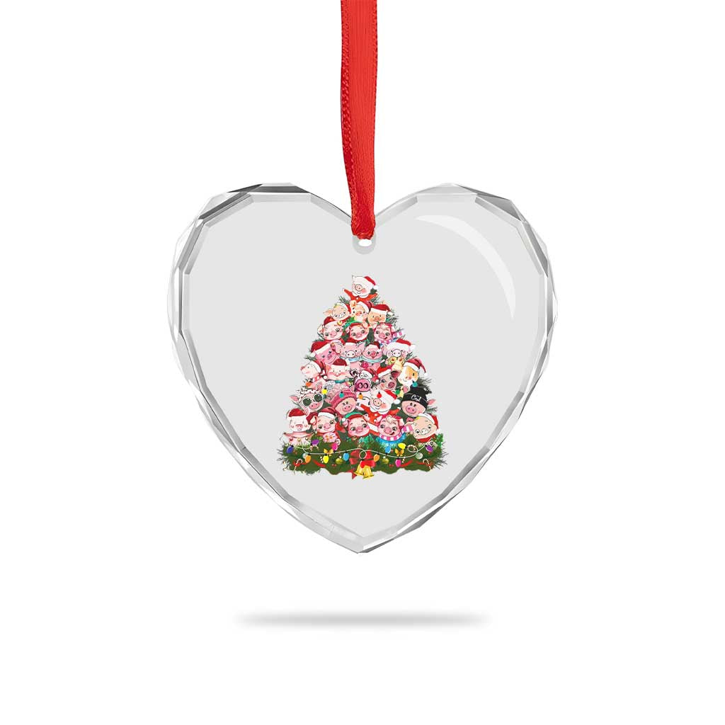 Cute Pink Pigs Xmas Tree Heart Crystal Glass Ornament Funny Farmer Xmas Lights Festive Vibe TS02 Print Your Wear