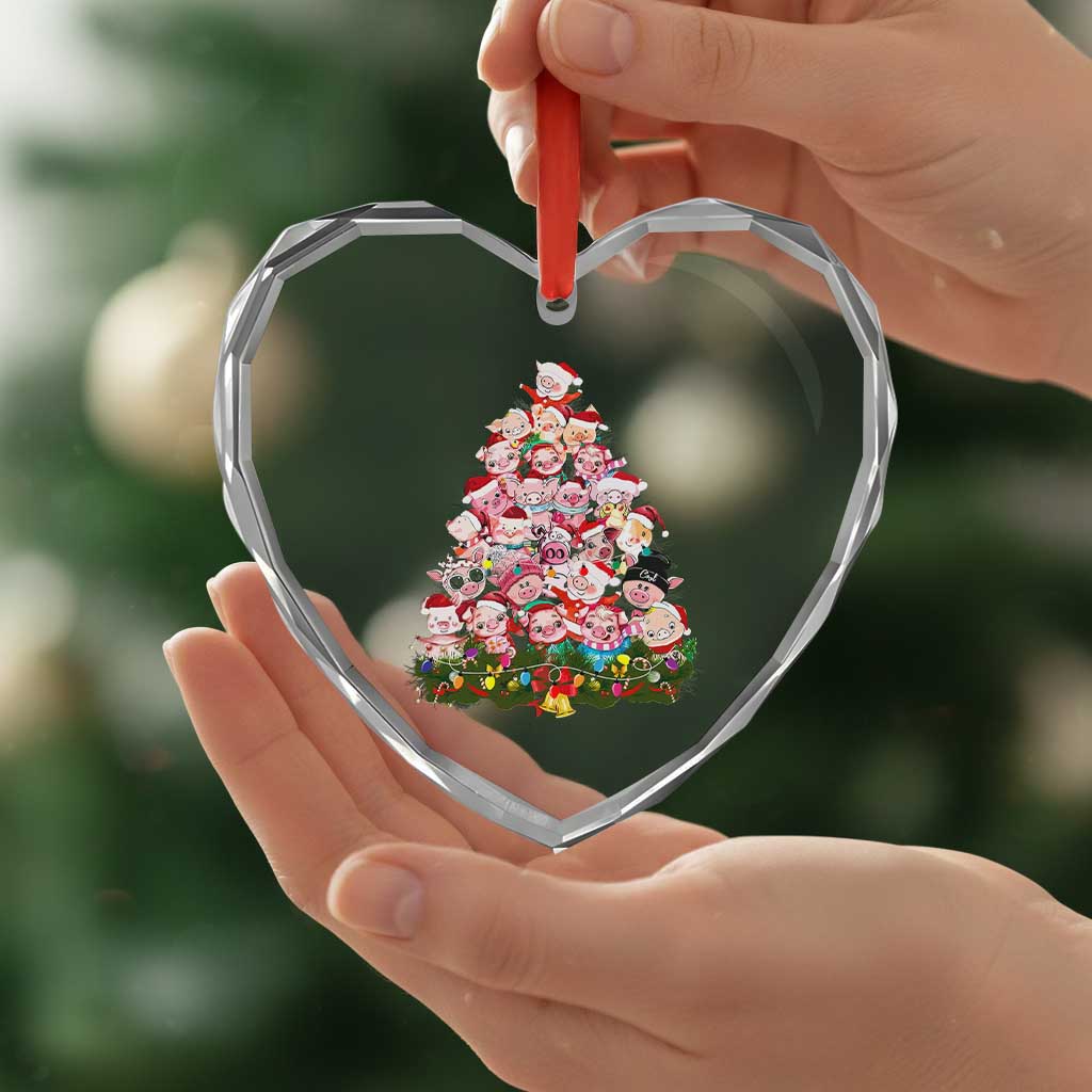 Cute Pink Pigs Xmas Tree Heart Crystal Glass Ornament Funny Farmer Xmas Lights Festive Vibe TS02 Print Your Wear