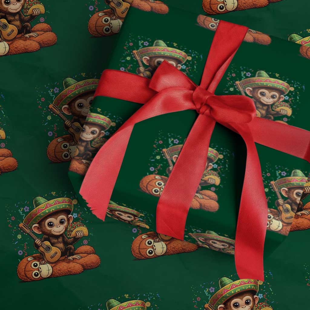 Cute Punch Baby Monkey Cinco De Mayo Wrapping Paper Roll Funny Animal Gift TS12 Green Print Your Wear