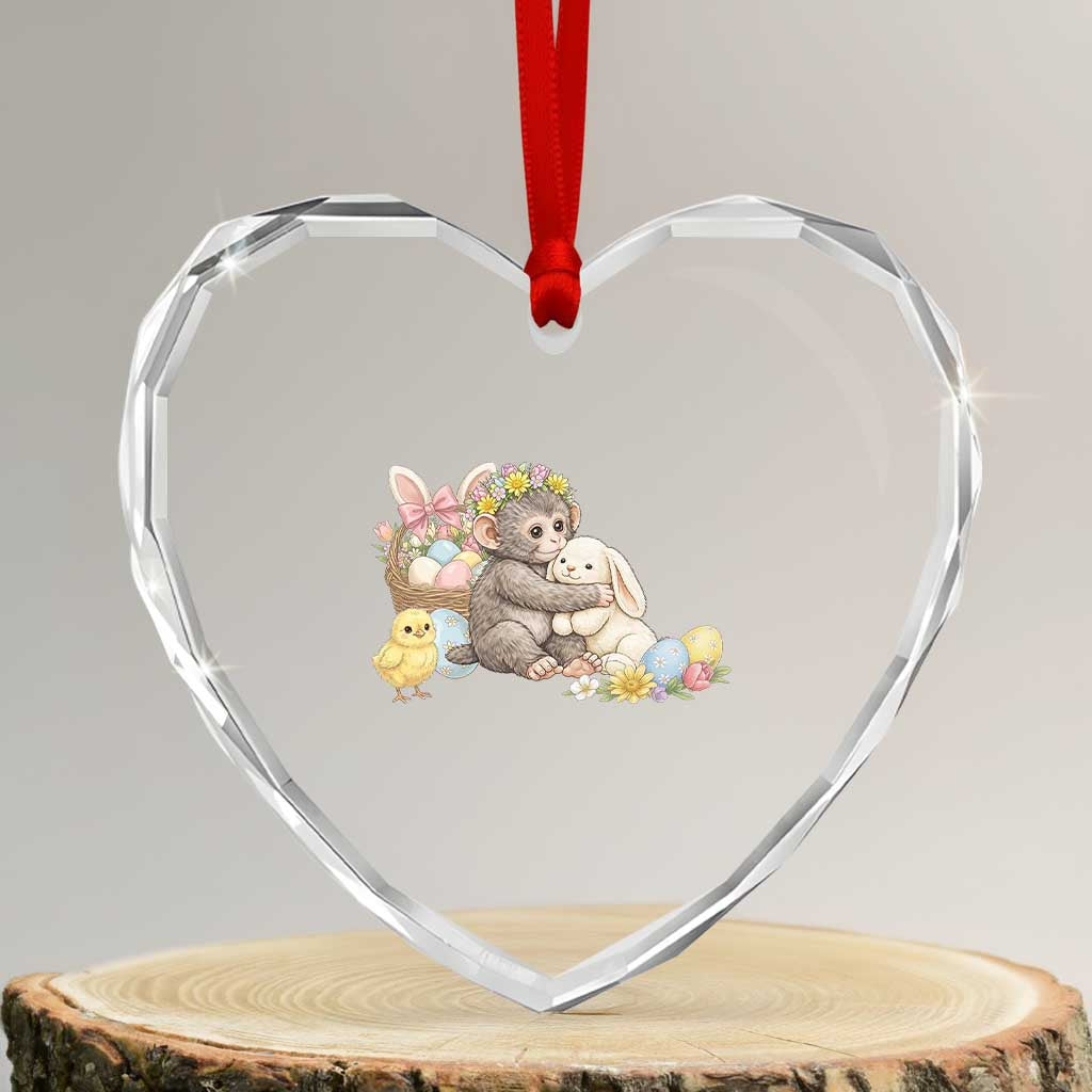 Cute Punch Baby Monkey Easter Heart Crystal Glass Ornament Funny Animal Gift TS12 Transparent Glass 3'' Heart Print Your Wear