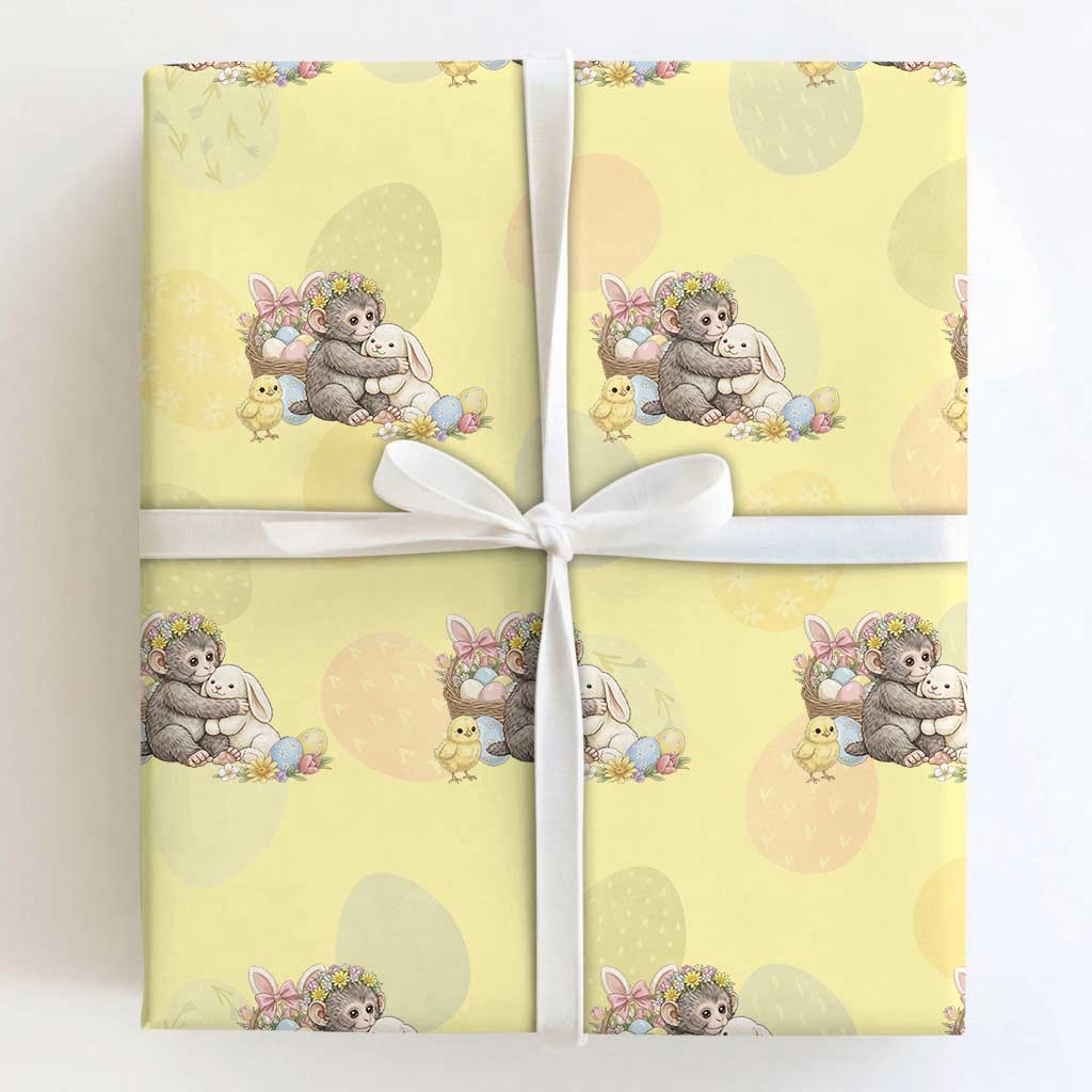 Cute Punch Baby Monkey Easter Wrapping Paper Roll Funny Animal Gift TS12 Light Yellow Print Your Wear