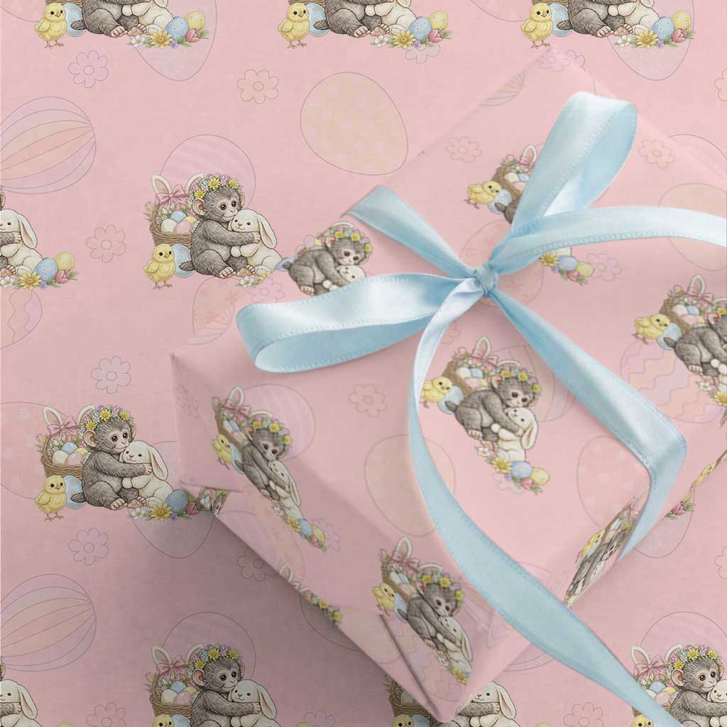 Cute Punch Baby Monkey Easter Wrapping Paper Roll Funny Animal Gift TS12 Light Pink Print Your Wear