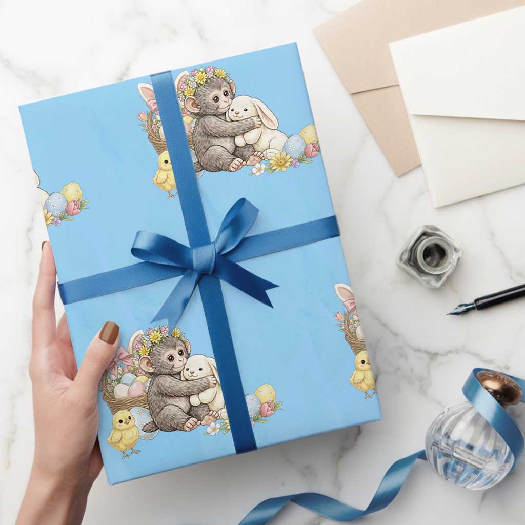 Cute Punch Baby Monkey Easter Wrapping Paper Roll Funny Animal Gift TS12 Light Blue Print Your Wear