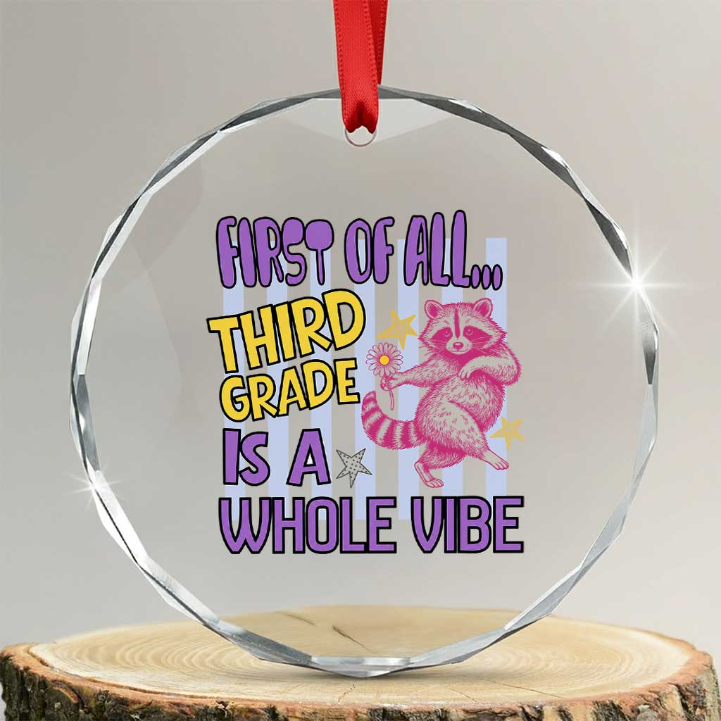 Cute Raccoon 3rd Grade Student Teacher Preppy Style Crystal Glass Ornament First of All Third Grade Is A Whole Vibe Back To School TS02 Transparent Glass 3'' Circle Print Your Wear