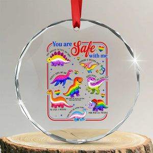 Cute Rainbow Dinosaur LGBTQ Ally Crystal Glass Ornament You Are Safe With Me Pride Month TS02 Transparent Glass 3'' Circle Print Your Wear