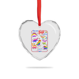Cute Rainbow Dinosaur LGBTQ Ally Heart Crystal Glass Ornament You Are Safe With Me Pride Month