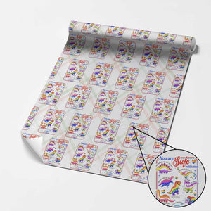 Cute Rainbow Dinosaur LGBTQ Ally Wrapping Paper Roll You Are Safe With Me Pride Month
