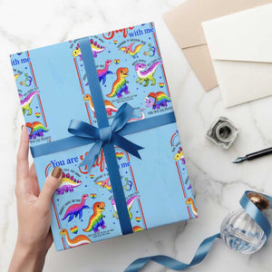 Cute Rainbow Dinosaur LGBTQ Ally Wrapping Paper Roll You Are Safe With Me Pride Month