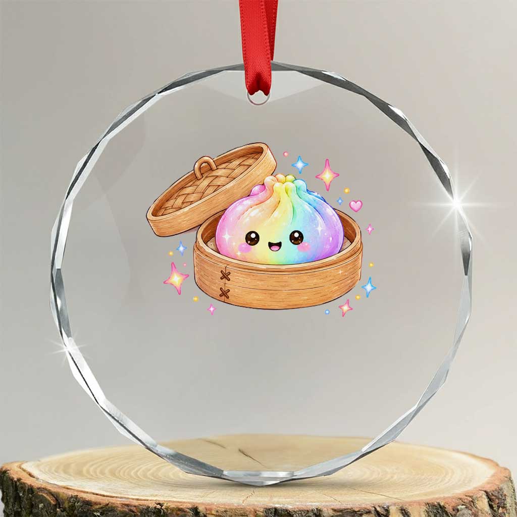 Cute Rainbow Dumpling Squishy Crystal Glass Ornament Kawaii Graphic