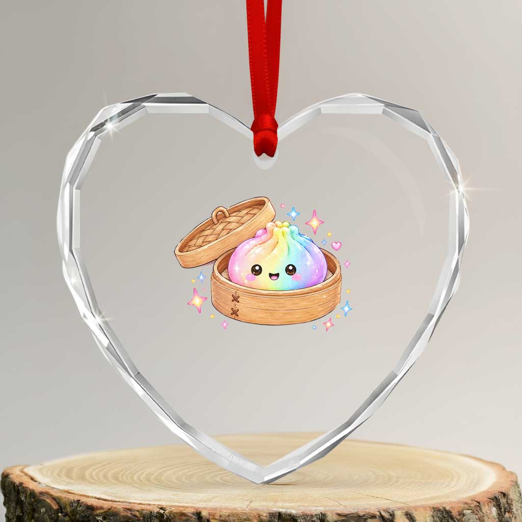 Cute Rainbow Dumpling Squishy Heart Crystal Glass Ornament Kawaii Graphic