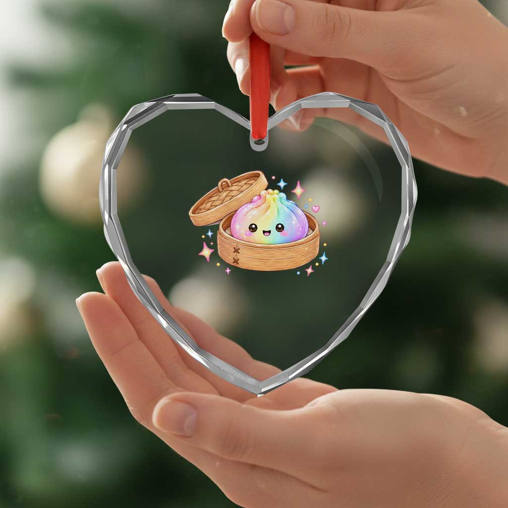 Cute Rainbow Dumpling Squishy Heart Crystal Glass Ornament Kawaii Graphic