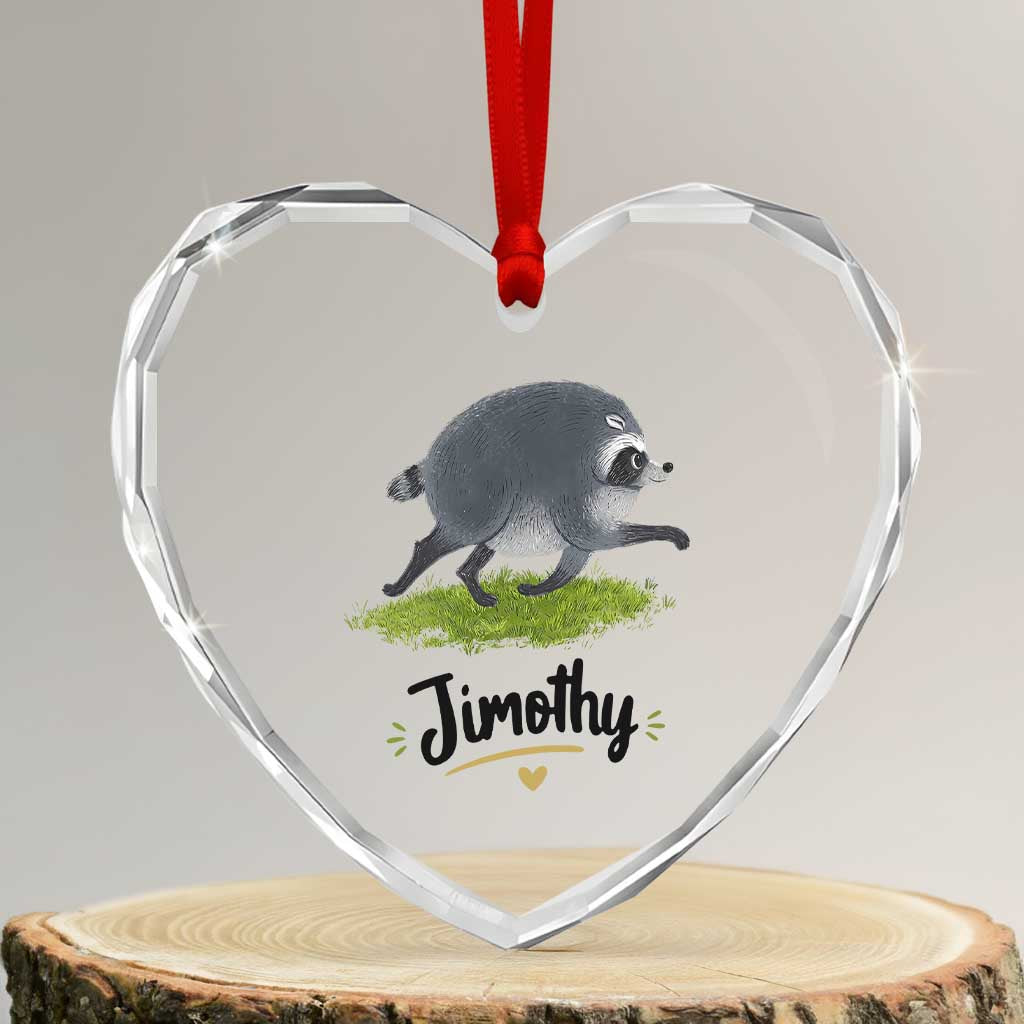 Cute Running Jimothy the Raccoon Heart Crystal Glass Ornament Viral Seattle Trash Panda Meme TS02 Transparent Glass 3'' Heart Print Your Wear