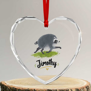 Cute Running Jimothy the Raccoon Heart Crystal Glass Ornament Viral Seattle Trash Panda Meme TS02 Transparent Glass 3'' Heart Print Your Wear