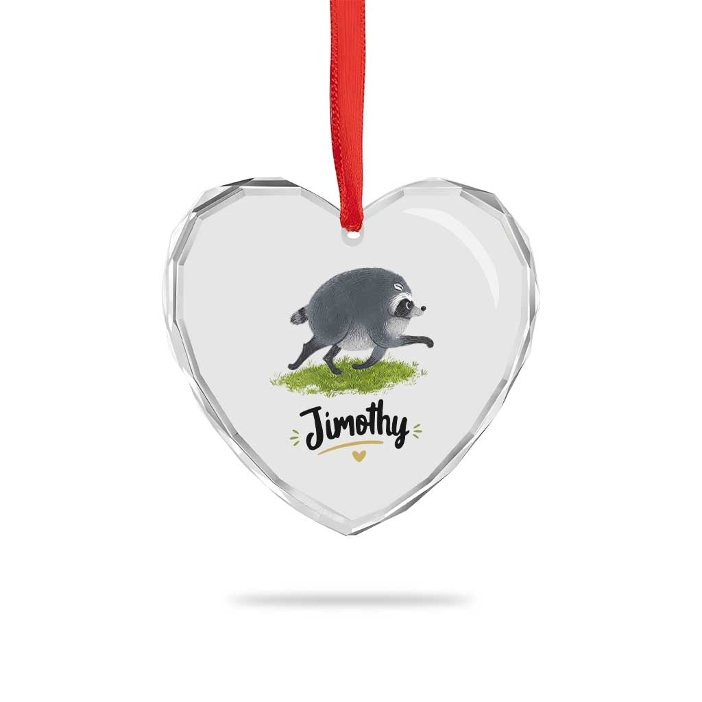 Cute Running Jimothy the Raccoon Heart Crystal Glass Ornament Viral Seattle Trash Panda Meme TS02 Print Your Wear