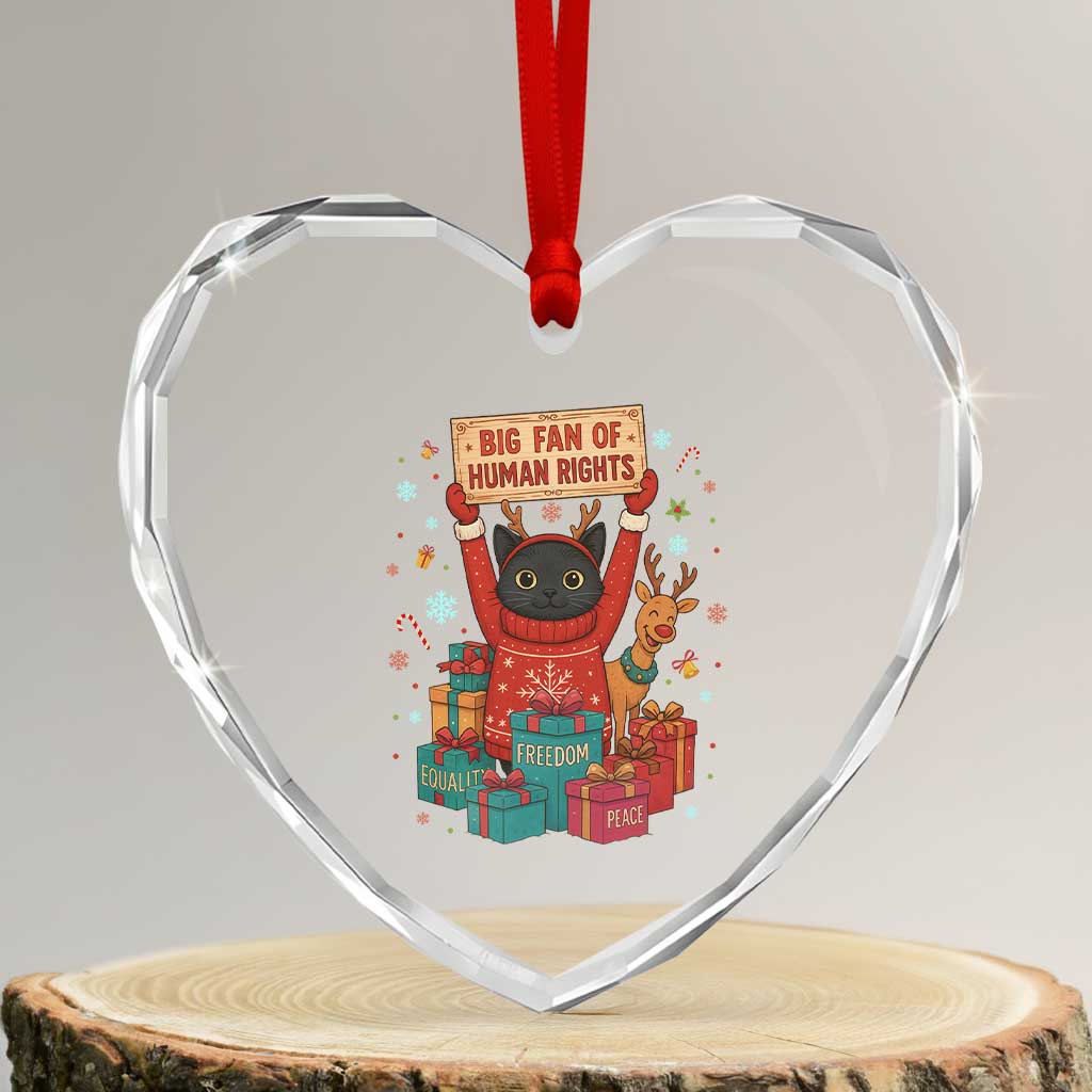 Cute Santa Cat Big Fan Of Human Rights Heart Crystal Glass Ornament Christmas Supporters TS12 Transparent Glass 3'' Heart Print Your Wear