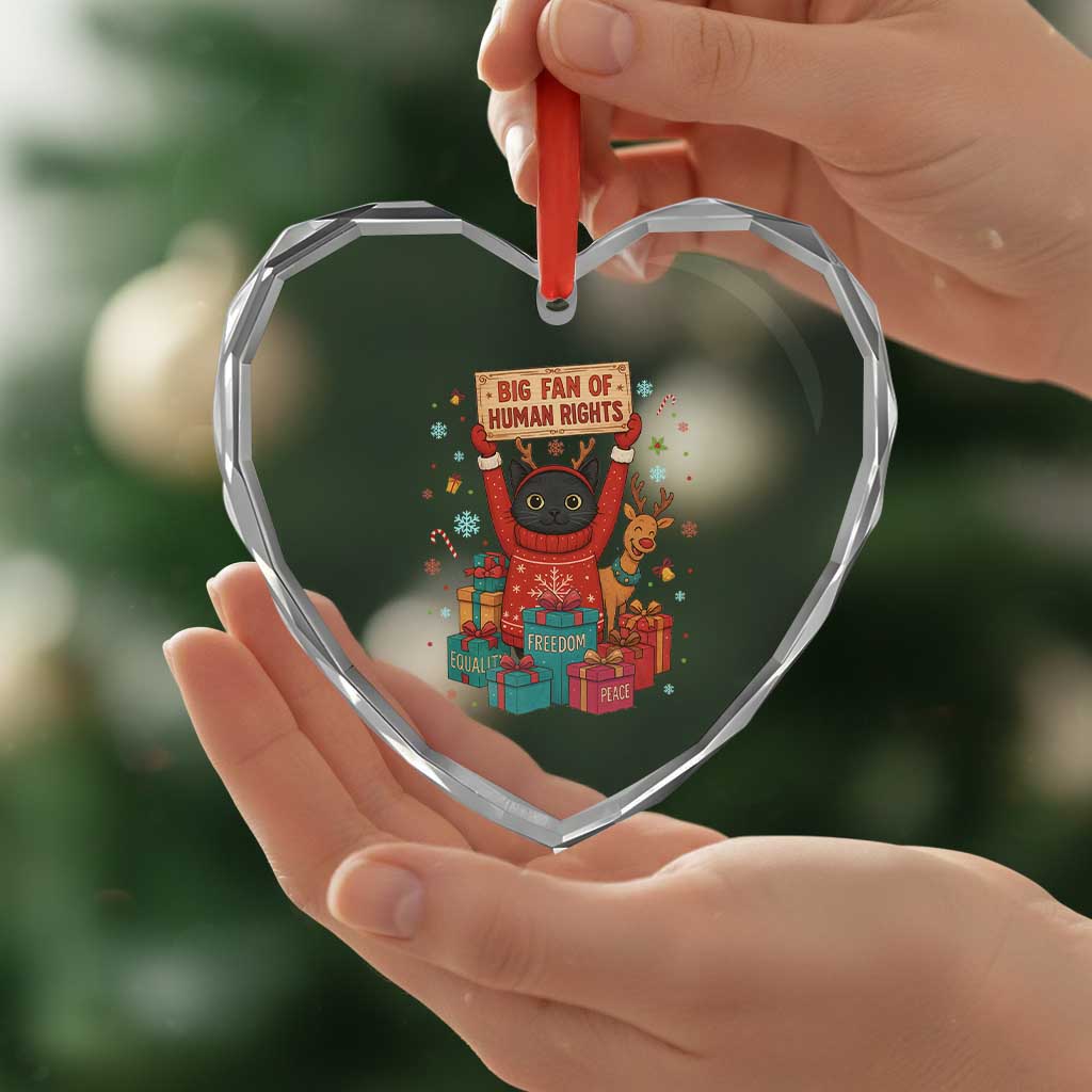 Cute Santa Cat Big Fan Of Human Rights Heart Crystal Glass Ornament Christmas Supporters TS12 Print Your Wear