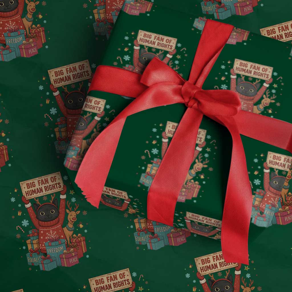 Cute Santa Cat Big Fan Of Human Rights Wrapping Paper Roll Christmas Supporters TS12 Green Print Your Wear