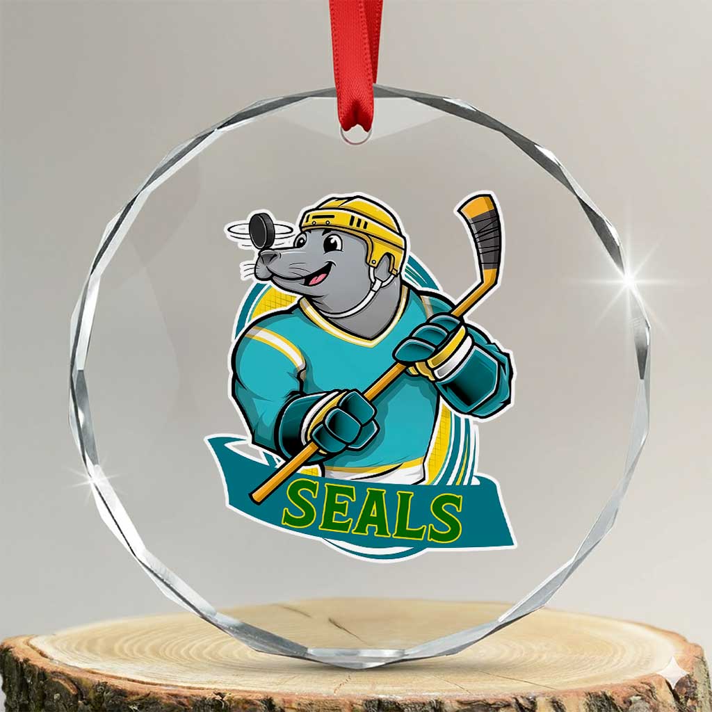 Cute Seal Playing Ice Hockey Crystal Glass Ornament Funny Winter Sports Gift TS12 Transparent Glass 3'' Circle Print Your Wear