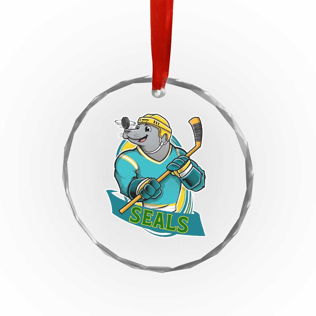 Cute Seal Playing Ice Hockey Crystal Glass Ornament Funny Winter Sports Gift TS12 Print Your Wear