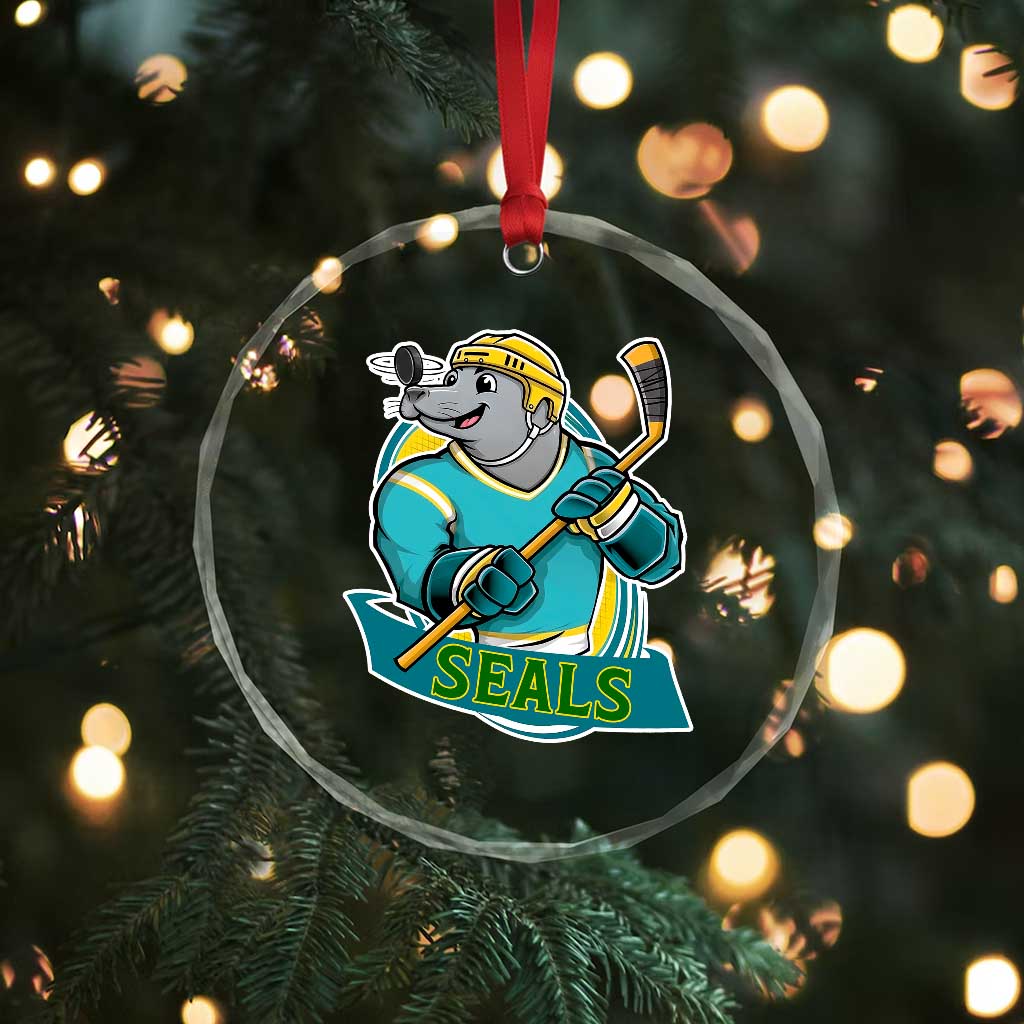 Cute Seal Playing Ice Hockey Crystal Glass Ornament Funny Winter Sports Gift TS12 Print Your Wear
