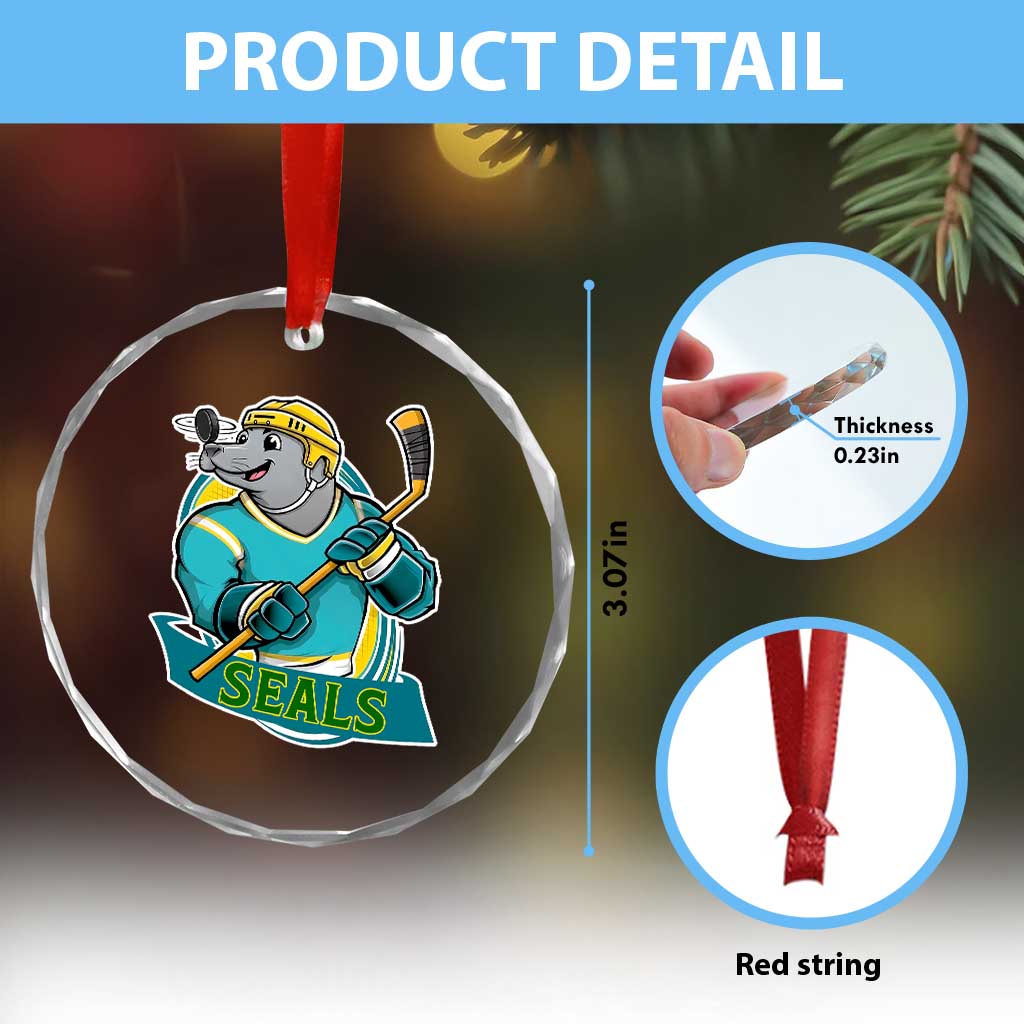 Cute Seal Playing Ice Hockey Crystal Glass Ornament Funny Winter Sports Gift TS12 Print Your Wear