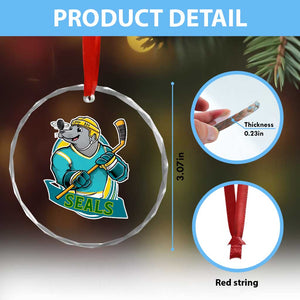 Cute Seal Playing Ice Hockey Crystal Glass Ornament Funny Winter Sports Gift TS12 Print Your Wear