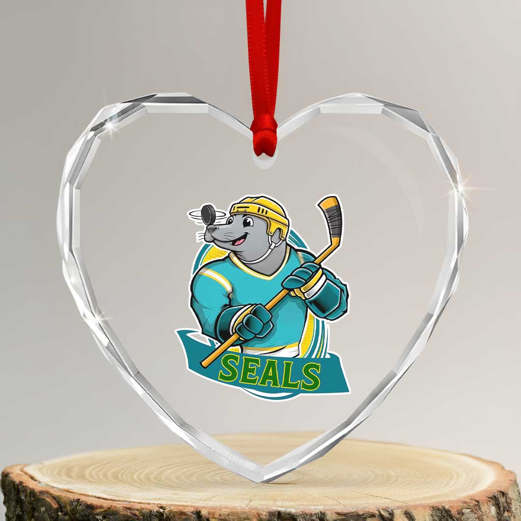 Cute Seal Playing Ice Hockey Heart Crystal Glass Ornament Funny Winter Sports Gift TS12 Transparent Glass 3'' Heart Print Your Wear