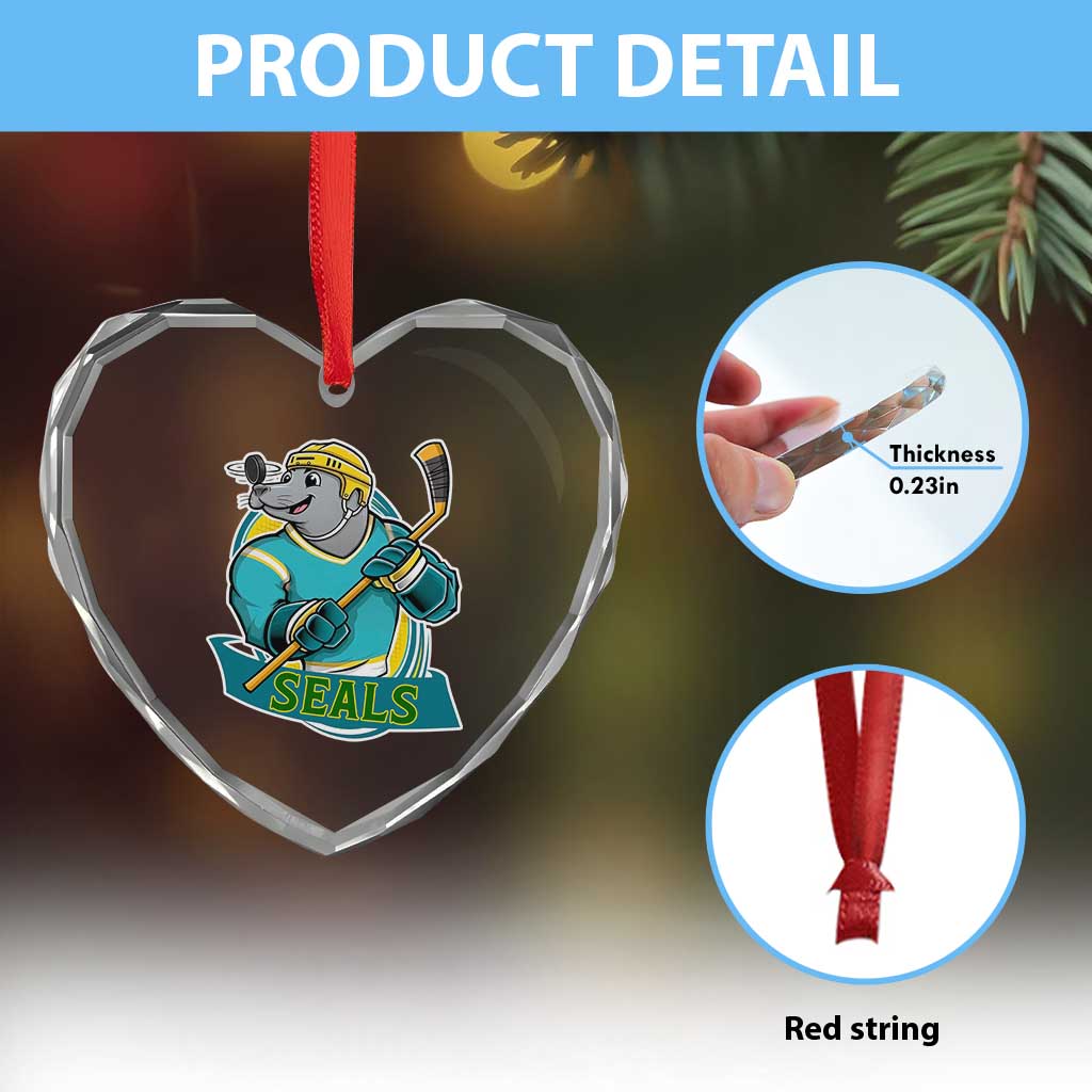 Cute Seal Playing Ice Hockey Heart Crystal Glass Ornament Funny Winter Sports Gift TS12 Print Your Wear