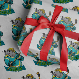 Cute Seal Playing Ice Hockey Wrapping Paper Roll Funny Winter Sports Gift TS12 White Print Your Wear