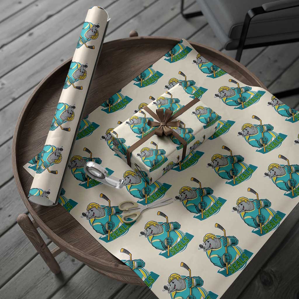 Cute Seal Playing Ice Hockey Wrapping Paper Roll Funny Winter Sports Gift TS12 Beige Print Your Wear
