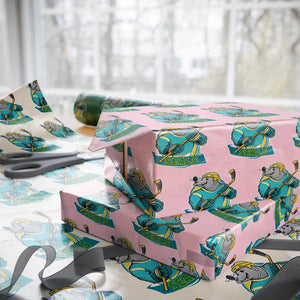 Cute Seal Playing Ice Hockey Wrapping Paper Roll Funny Winter Sports Gift TS12 Light Pink Print Your Wear