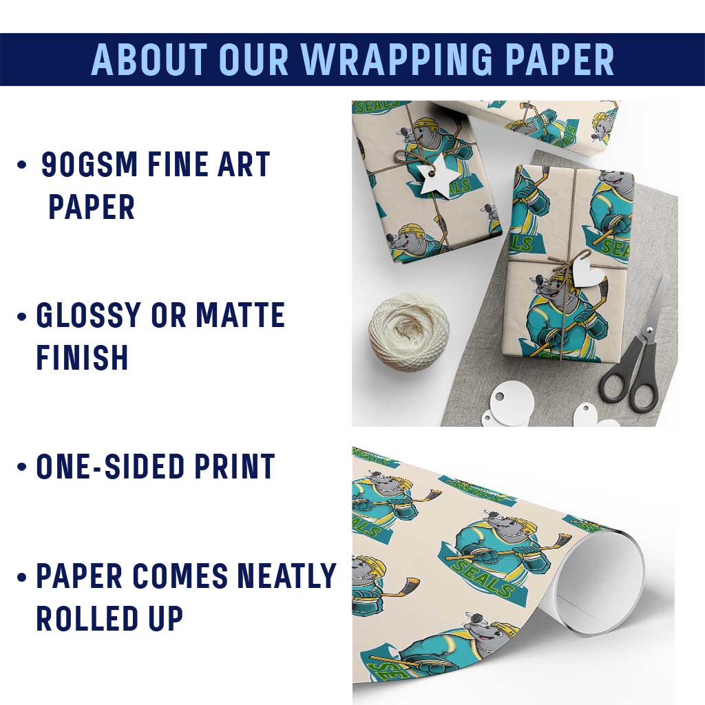 Cute Seal Playing Ice Hockey Wrapping Paper Roll Funny Winter Sports Gift TS12 Print Your Wear