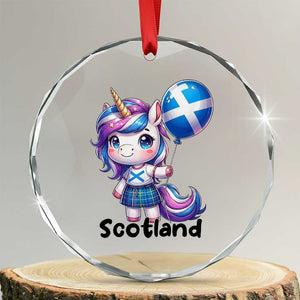 Cute Unicorn Wearing Tartan Kilt Holding Saltire Flag Graphic Crystal Glass Ornament TS02 Transparent Glass 3'' Circle Print Your Wear