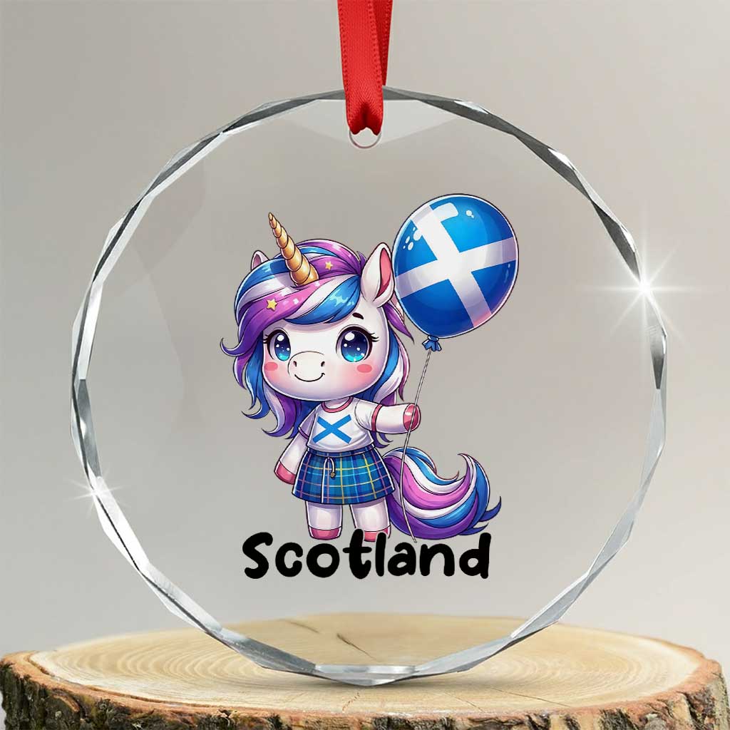 Cute Unicorn Wearing Tartan Kilt Holding Saltire Flag Graphic Crystal Glass Ornament TS02 Transparent Glass 3'' Circle Print Your Wear