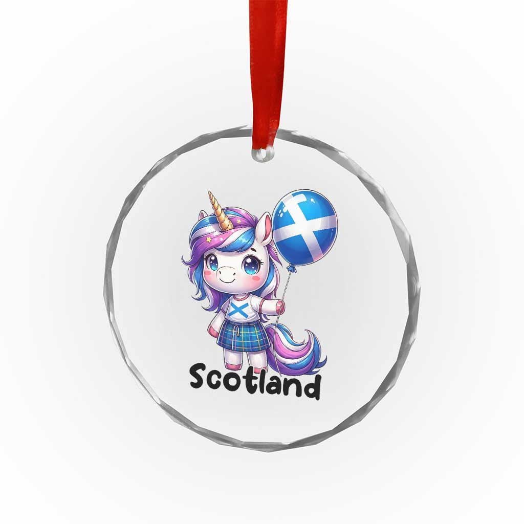 Cute Unicorn Wearing Tartan Kilt Holding Saltire Flag Graphic Crystal Glass Ornament TS02 Print Your Wear