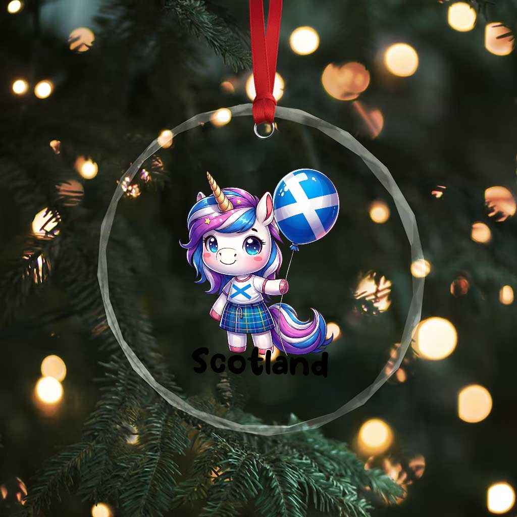 Cute Unicorn Wearing Tartan Kilt Holding Saltire Flag Graphic Crystal Glass Ornament TS02 Print Your Wear