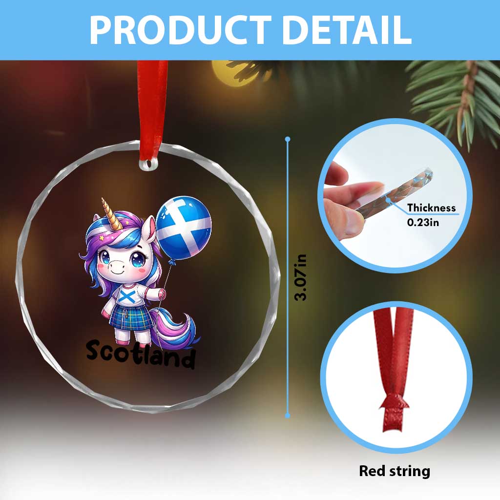 Cute Unicorn Wearing Tartan Kilt Holding Saltire Flag Graphic Crystal Glass Ornament TS02 Print Your Wear