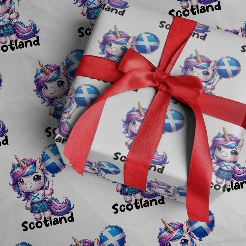 Cute Unicorn Wearing Tartan Kilt Holding Saltire Flag Graphic Wrapping Paper Roll