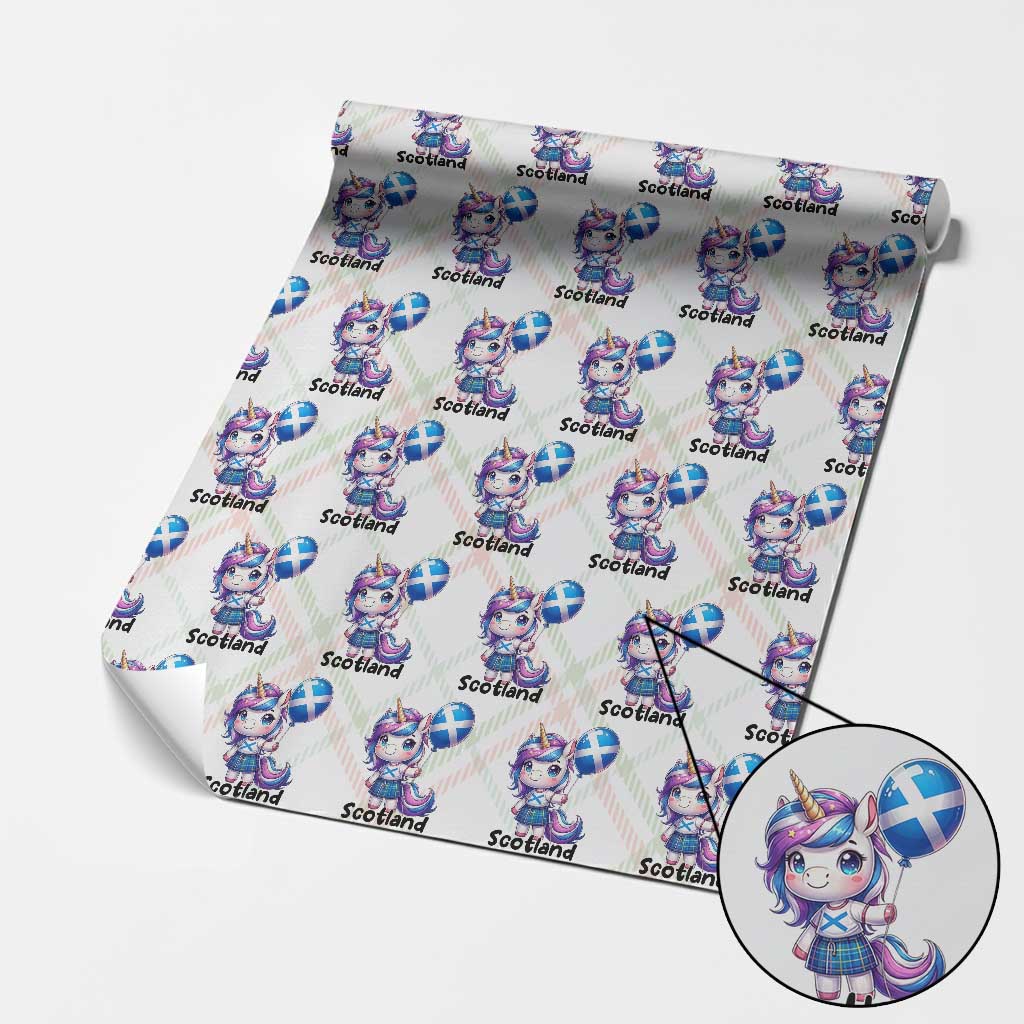 Cute Unicorn Wearing Tartan Kilt Holding Saltire Flag Graphic Wrapping Paper Roll