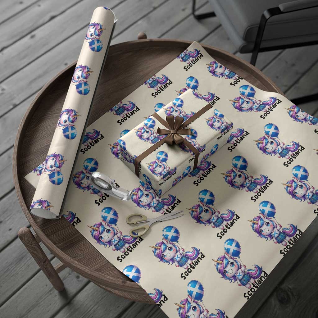 Cute Unicorn Wearing Tartan Kilt Holding Saltire Flag Graphic Wrapping Paper Roll