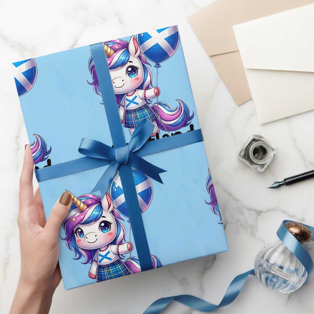Cute Unicorn Wearing Tartan Kilt Holding Saltire Flag Graphic Wrapping Paper Roll