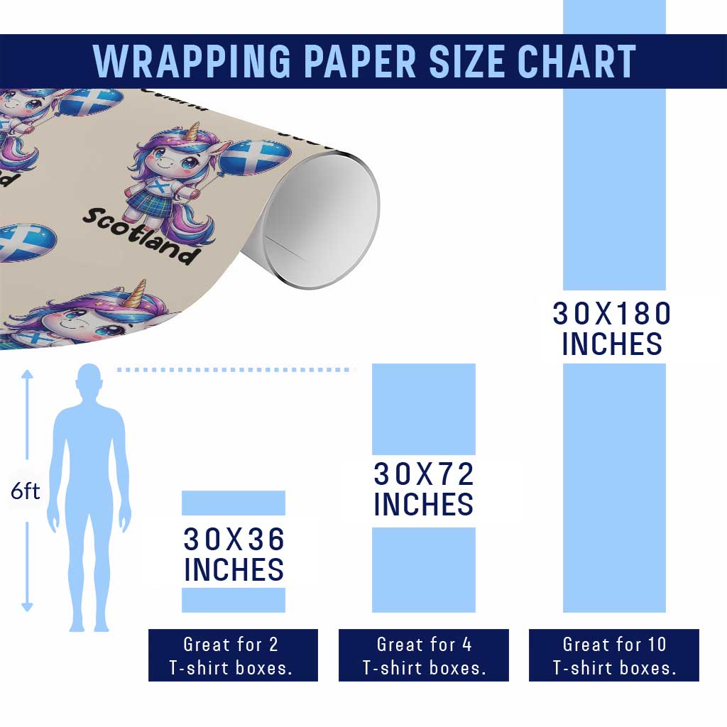 Cute Unicorn Wearing Tartan Kilt Holding Saltire Flag Graphic Wrapping Paper Roll