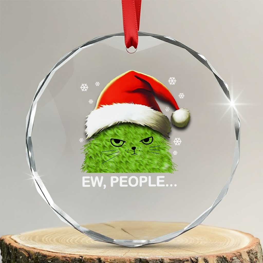 Cute Xmas Cat Crystal Glass Ornament Funny Ew People Meowy Kitten Lovers TS10 Transparent Glass 3'' Circle Print Your Wear