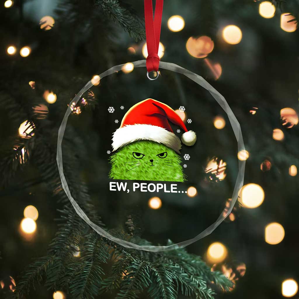 Cute Xmas Cat Crystal Glass Ornament Funny Ew People Meowy Kitten Lovers TS10 Print Your Wear