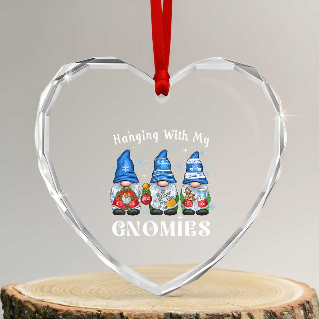 Cute Xmas Gnome Heart Crystal Glass Ornament Hanging With My Gnomies TS09 Transparent Glass 3'' Heart Print Your Wear