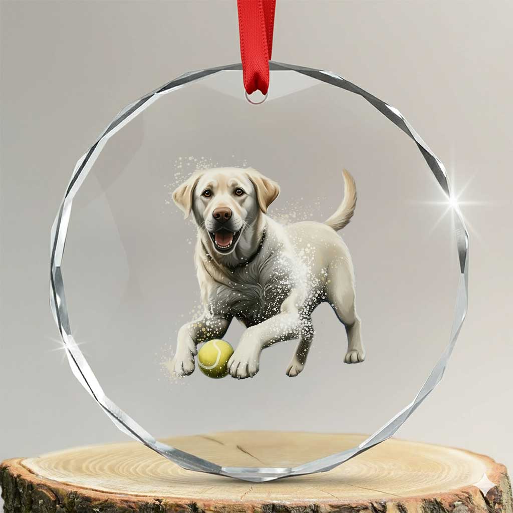 Cute Yellow Labrador Retriever With Tennis Ball Crystal Glass Ornament TS12 Transparent Glass 3'' Circle Print Your Wear
