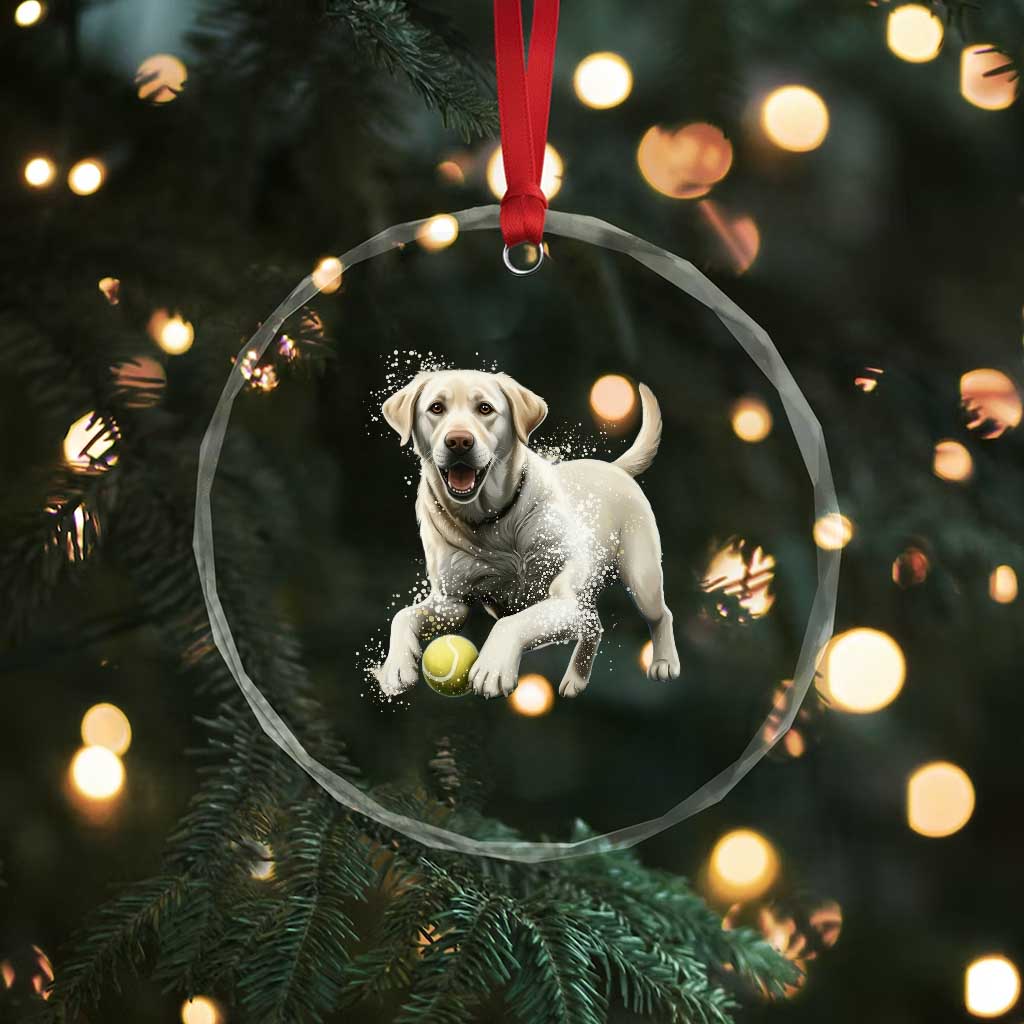 Cute Yellow Labrador Retriever With Tennis Ball Crystal Glass Ornament TS12 Print Your Wear