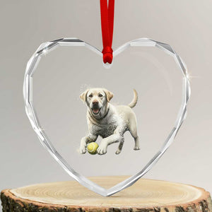 Cute Yellow Labrador Retriever With Tennis Ball Heart Crystal Glass Ornament TS12 Transparent Glass 3'' Heart Print Your Wear