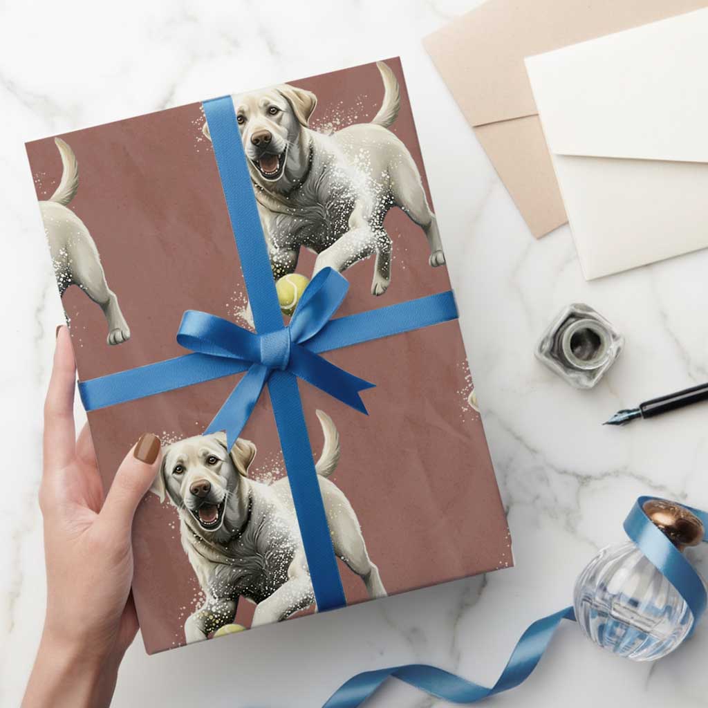 Cute Yellow Labrador Retriever With Tennis Ball Wrapping Paper Roll TS12 Mocha Print Your Wear